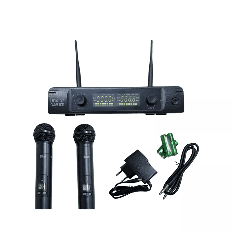 KIT MICROFONE SEM FIO DYLAN UDX02 UHF C PILHA RECARREGAVEL AA MOX MO