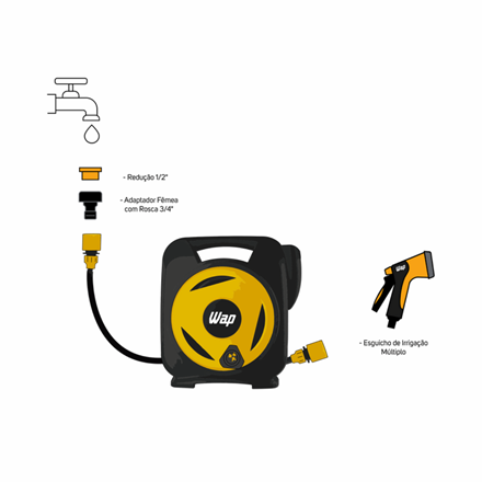 MANGUEIRA ENROLADOR E ESGUICHO MULTIPLO WAP GMEEM01 MANGUEIRA