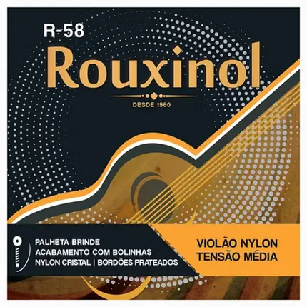 ENCORDOAMENTO ROUXINOL VIOLAO NYLON CRISTAL/PRATEADA TENSAO MEDIA C/BOLINHA R58 (H-7)