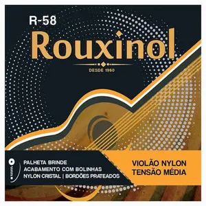 ENCORDOAMENTO ROUXINOL VIOLAO NYLON CRISTAL/PRATEADA TENSAO MEDIA C/BOLINHA R58 (H-7)