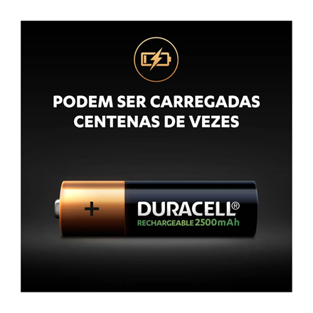 Pilha Recarregável AA Duracell 1,5v c/2 Unid 2500mah na Papelaria Art Nova