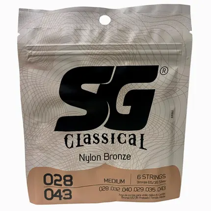 ENCORDOAMENTO SG VIOLAO NYLON BRONZE 65 35 PRATA TENSAO MEDIA 0.028 - 0.043 (H-5 / 10)