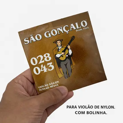 ENCORDOAMENTO SAO GONÇALO NYLON CRISTAL C/BOLINHA TENSAO MEDIA P/VIOLAO 0.028 - 0.043 (I-3 / 8)