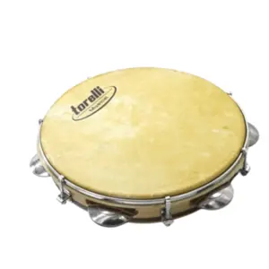 PANDEIRO TORELLI 10 CORPO MADEIRA MACICA CHORINHO CROMADO PELE ANIMAL TP343