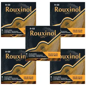 KIT CORDAS DE VIOLÃO ROUXINOL CRISTAL/PRATEADA TENSAO MEDIA C/BOLINHA R58 - 5 UNIDADES
