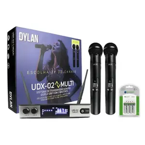 KIT MICROFONE SEM FIO DYLAN UDX02 UHF C/ CARREGADOR DE BATERIA BAP-551 C/4-AA 2700MAH