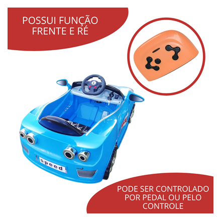 Mini Carro Infantil Azul Elétrico com Controle Remoto - BW097AZ na