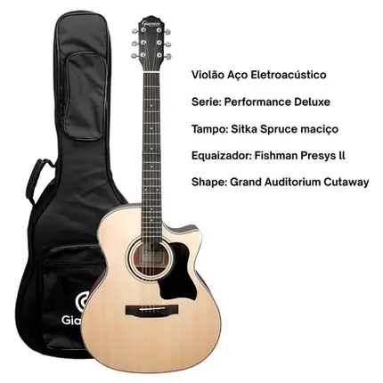 VIOLAO GIANNINI GAC DLX CEQ NG DELUXE ACO EL/AC GA TAMPO MACICO NG C/ BAG