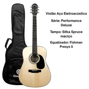 VIOLAO GIANNINI DRF DLX EQ NG DELUXE ACO EL/AC DR TAMPO MACICO NS C/ BAG