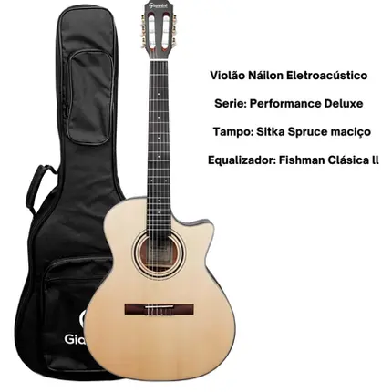 VIOLAO GIANNINI GNY DLX CEQ NS DELUXE NAILON EL/AC GA TAMPO MACICO NS C/ BAG