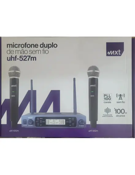 MICROFONE MXT UHF SEM FIO DUPLO DE MAO UHF-527M - MICROFONE MXT