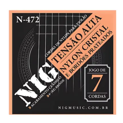 ENCORDOAMENTO NIG P/VIOLAO NYLON 7 CORDAS CRISTAL METAL PRATEADO TENSAO ALTA S/ ACABAMENTO N472