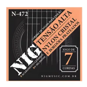 ENCORDOAMENTO NIG P/VIOLAO NYLON 7 CORDAS CRISTAL METAL PRATEADO TENSAO ALTA S/ ACABAMENTO N472