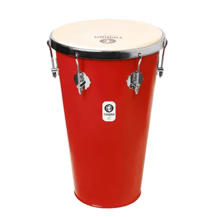 TANTAN TIMBRA CONICO 12X50CM VERMELHO C/ARO CROMADO PELE ANIMAL 6AF