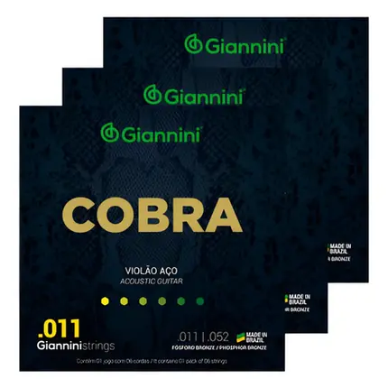 KIT 3 ENCORDOAMENTO VIOLAO GIANNINI GEEFLKF BRONZE FOSFORO 0.011