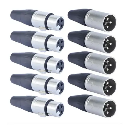 Kit 10 Conector Plug Xlr Canon 5 Macho + 5 Fêmea Roxtone Cor Prata