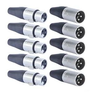 Kit 10 Conector Plug Xlr Canon 5 Macho + 5 Fêmea Roxtone Cor Prata