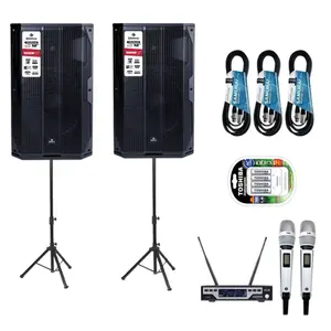 KIT 2 CAIXAS ATIVAS WALDMAN + MICROFONE DYLAN D-8000S/ SUPORTE CAIXA/CARREGADOR C/ 4 PILHAS/ 3 CABOS XLR