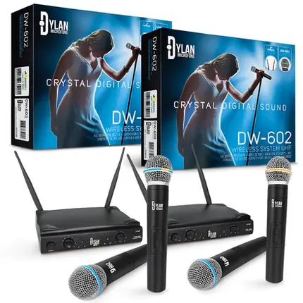 Kit 4 Microfone Sem Fio Uhf Dylan Dw-602 Igreja