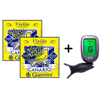 KIT 2 ENCORDOAMENTOS GIANNINI VIOLAO GESWB ACO C/BOLINHA/ AFINADOR CROMATICO WINNER