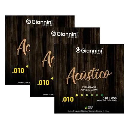 KIT 3 ENCORDOAMENTOS GIANNINI GESWAM VIOLAO BRONZE 0.010