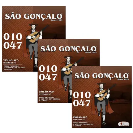 KIT 3 ENCORDOAMENTOS SAO GONCALO VIOLAO 010 ACO PRATA C/BOLINHA