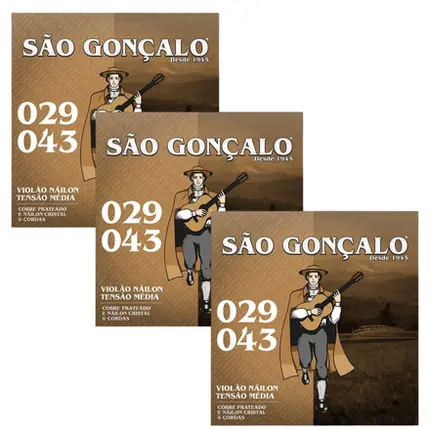 KIT 3 ENCORDOAMENTOS SAO GONCALO VIOLAO NYLON CRISTAL 0.029 - 0.043