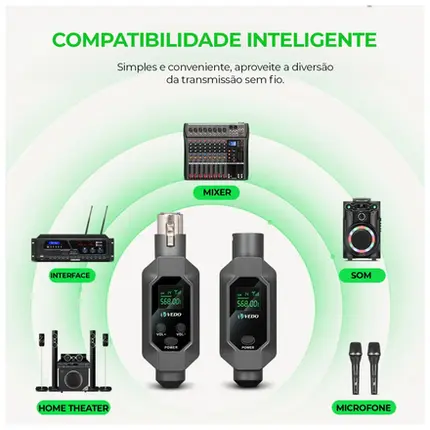 RECEPTOR E TRANSMISSOR VEDO CONVERSOR MICROFONE XLR SEM FIO 2