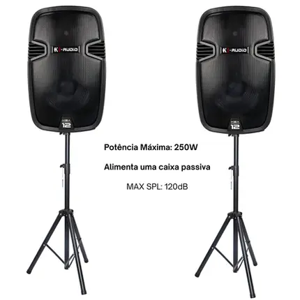 KIT 2 CAIXAS ATIVAS 12 K-AUDIO KBA12 + SUPORTE MXT CXP-202