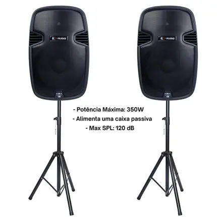 KIT 2 CAIXAS ATIVAS 15 K-AUDIO KBA15 + SUPORTES MXT CXP-202