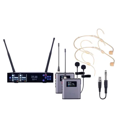 SISTEMA DE TRANSMISSAO DYLAN QS-6 SEM FIO UHF 2 RECEPTORES UHF C/ 2 ANTENAS 1 TRANSMISSOR BODYPACK