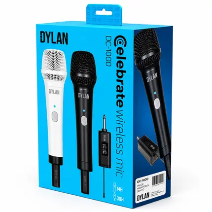 MICROFONE DYLAN CELEBRATE SEM FIO DUPLO C/ RECEPTOR P10 C/ BATERIA DC-1000 DUPLO